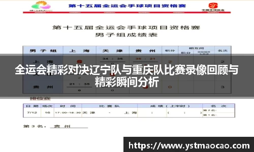 全运会精彩对决辽宁队与重庆队比赛录像回顾与精彩瞬间分析